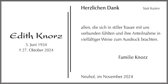 Traueranzeige von Edith Knorz von FZ
