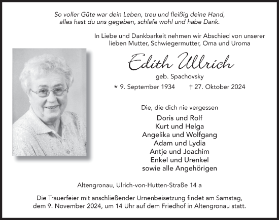 Traueranzeige von Edith Ullrich von FZ