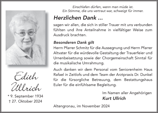 Traueranzeige von Edith Ullrich von FZ