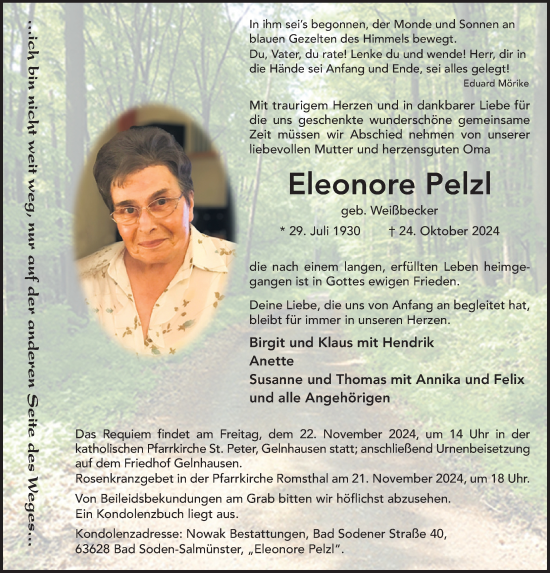 Traueranzeige von Eleonore Pelzl von FZ