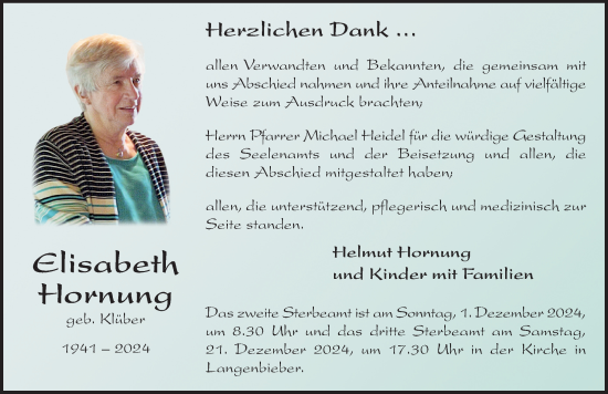 Traueranzeige von Elisabeth Hornung von FZ
