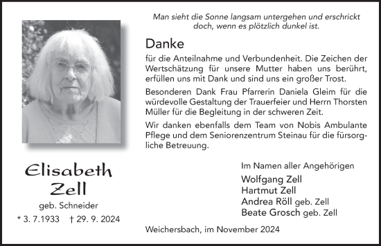 Traueranzeige von Elisabeth Zell von FZ
