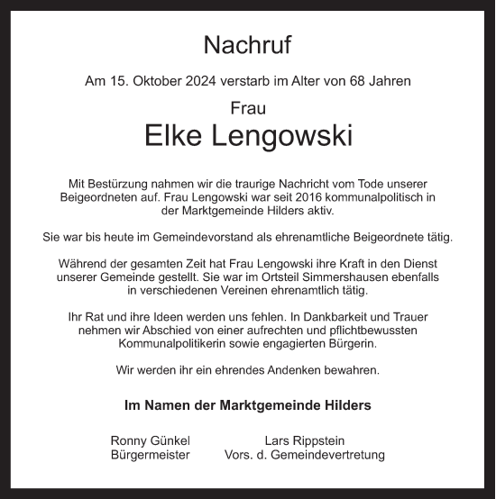 Traueranzeige von Elke Lengowski von FZ