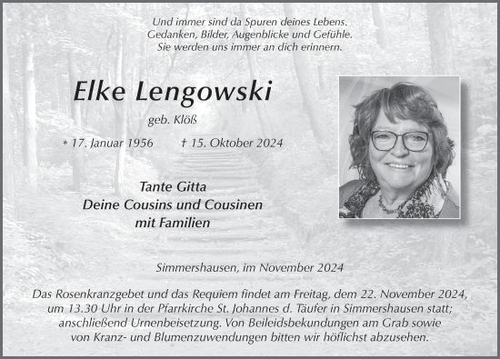 Traueranzeige von Elke Lengowski von FZ