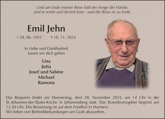 Traueranzeige von Emil Jehn von FZ