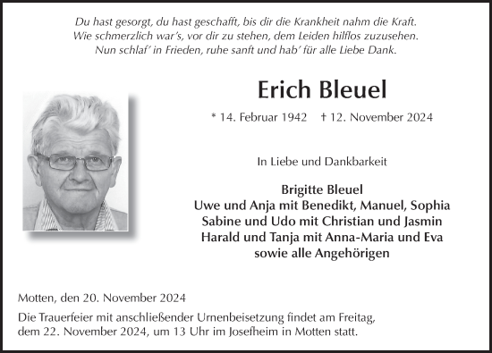 Traueranzeige von Erich Bleuel von FZ