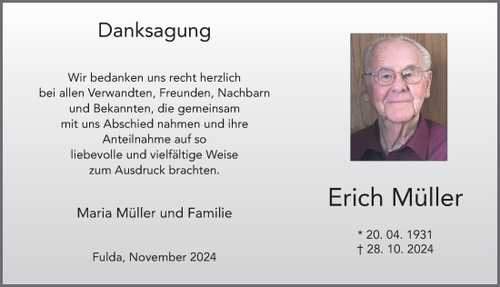 Traueranzeige von Erich Müller von FZ