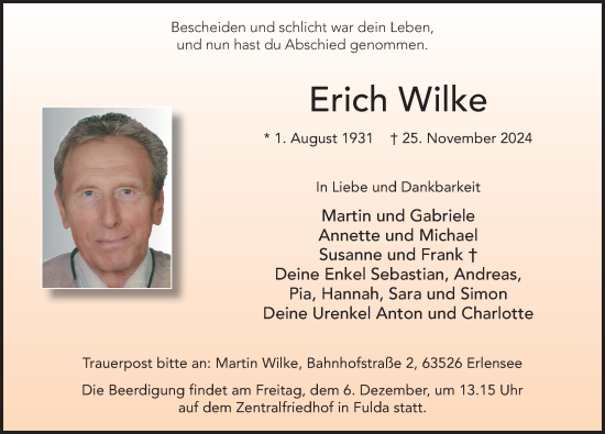 Traueranzeige von Erich Wilke von FZ
