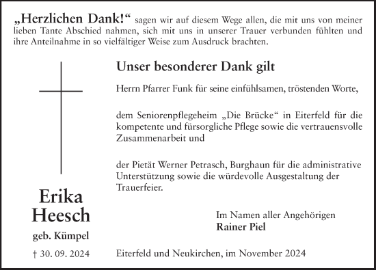 Traueranzeige von Erika Heesch von FZ