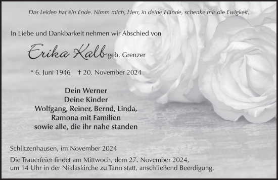 Traueranzeige von Erika Kalb von FZ