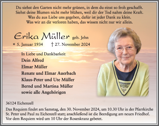 Traueranzeige von Erika Müller von FZ