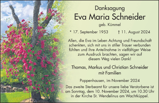 Traueranzeige von Eva Maria Schneider von FZ