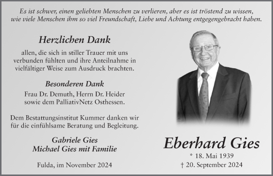 Traueranzeige von Eberhard Gies von FZ