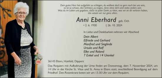 Traueranzeige von Anni Eberhard von FZ