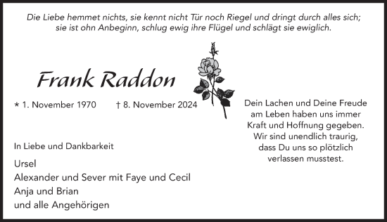 Traueranzeige von Frank Raddon von FZ