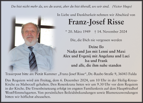 Traueranzeige von Franz-Josef Risse von FZ
