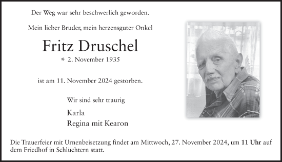 Traueranzeige von Fritz Druschel von FZ