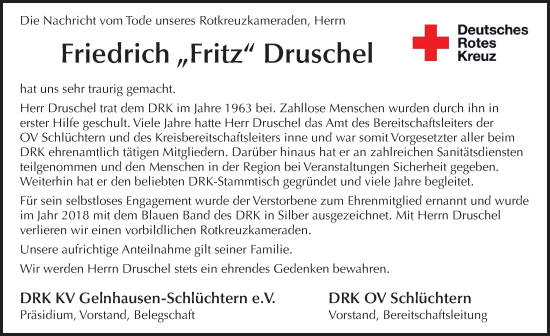 Traueranzeige von Fritz Druschel von FZ