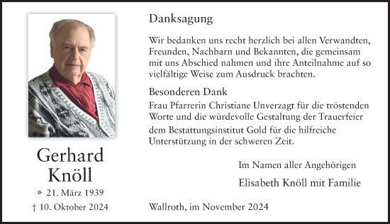 Traueranzeige von Gerhard Knöll von FZ