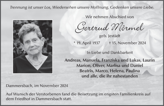 Traueranzeige von Gertrud Mörmel von FZ