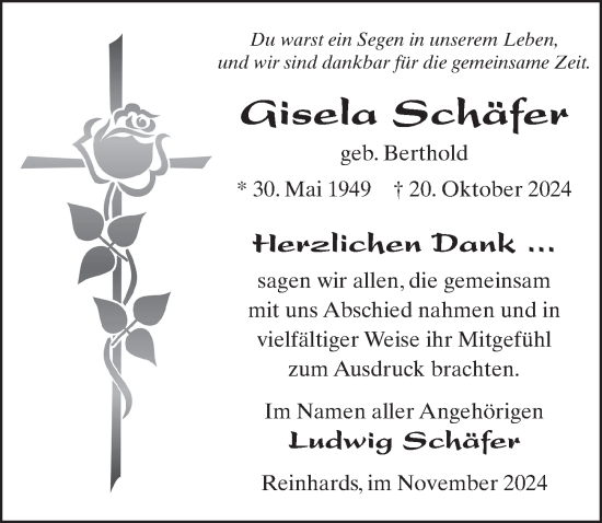 Traueranzeige von Gisela Schäfer von FZ
