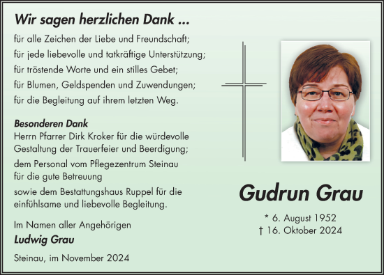 Traueranzeige von Gudrun Grau von FZ