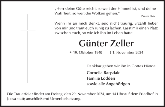 Traueranzeige von Günter Zeller von FZ