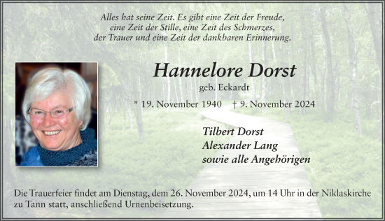 Traueranzeige von Hannelore Dorst von FZ