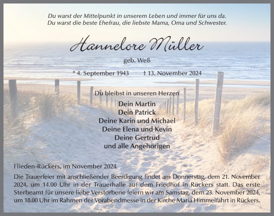 Traueranzeige von Hannelore Müller von FZ