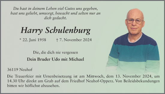 Traueranzeige von Harry Schulenburg von FZ
