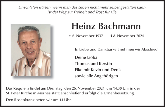 Traueranzeige von Heinz Bachmann von FZ