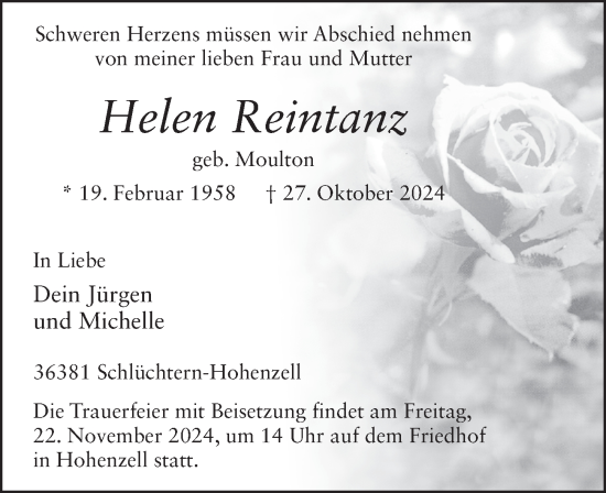 Traueranzeige von Helen Reintanz von FZ