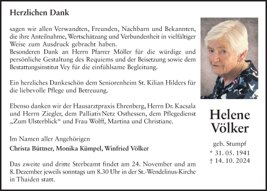 Traueranzeige von Helene Völker von FZ