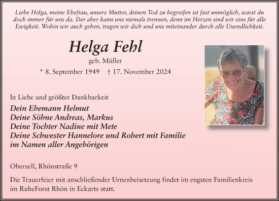 Traueranzeige von Helga Fehl von FZ