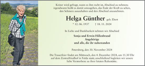 Traueranzeige von Helga Günther von FZ