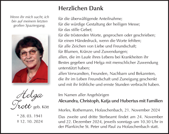 Traueranzeige von Helga Trott von FZ