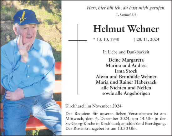 Traueranzeige von Helmut Wehner von FZ