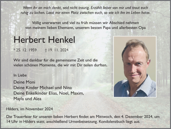 Traueranzeige von Herbert Henkel von FZ