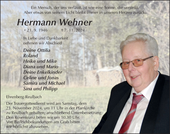 Traueranzeige von Hermann Wehner von FZ