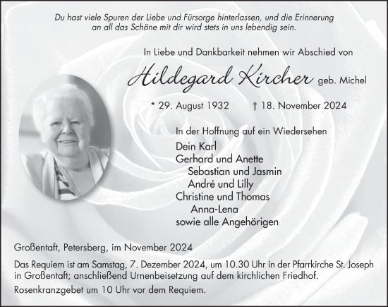 Traueranzeige von Hildegard Kircher von FZ
