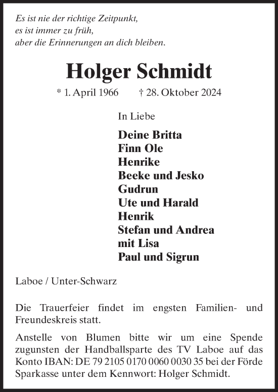 Traueranzeige von Holger Schmidt von FZ