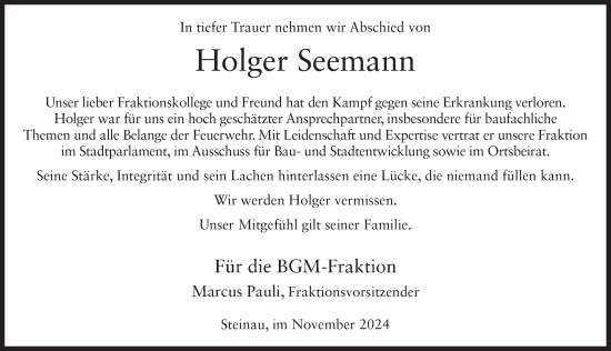 Traueranzeige von Holger Seemann von FZ