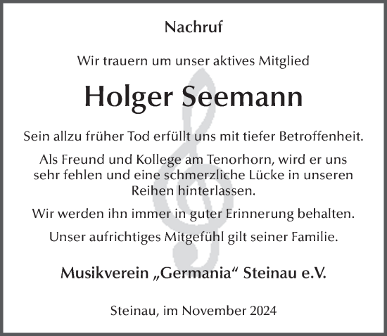 Traueranzeige von Holger Seemann von FZ