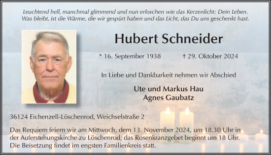 Traueranzeige von Hubert Schneider von FZ