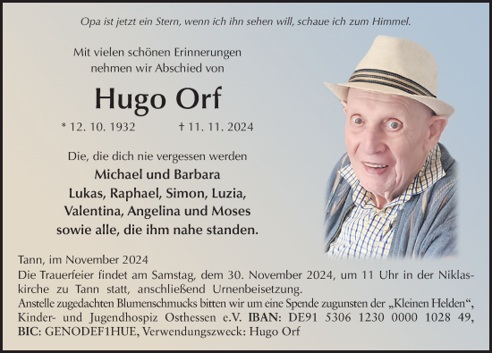 Traueranzeige von Hugo Orf von FZ