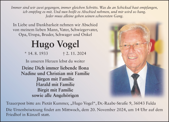 Traueranzeige von Hugo Vogel von FZ