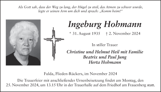 Traueranzeige von Ingeburg Hohmann von FZ