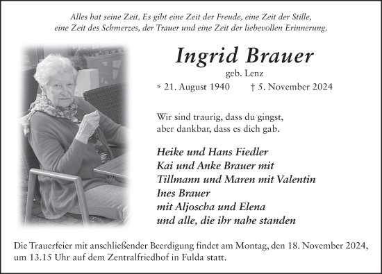 Traueranzeige von Ingrid Brauer von FZ