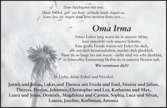 Traueranzeige von Irma Schreiner von FZ