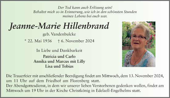 Traueranzeige von Jeanne-Marie Hillenbrand von FZ